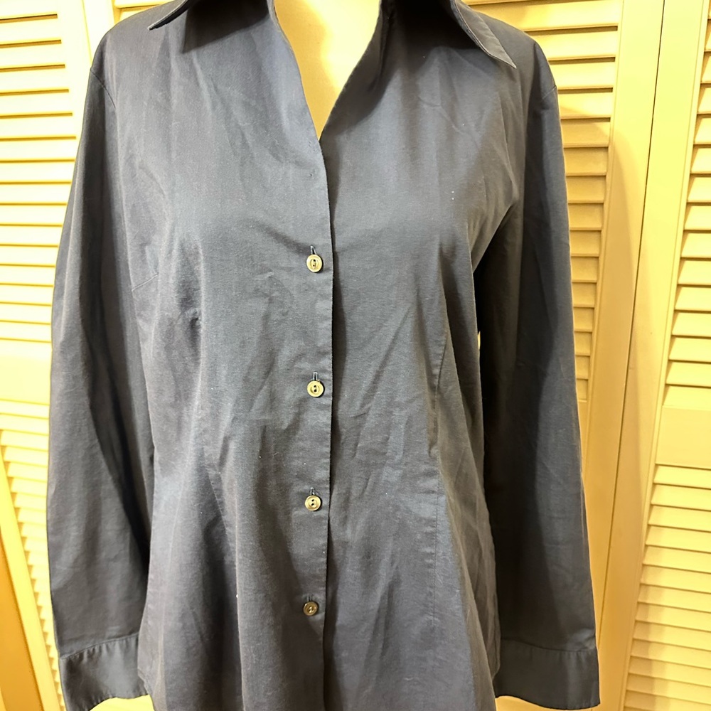 New York & Company Dark Blue Button-Down Shirt
